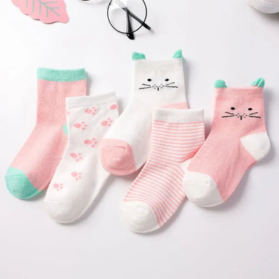 5 Pairs/Lot Kids Soft Cotton Socks Boy Girl Baby Infant Fashion Stripe Warm For Autumn Winter 0-8 Years Children Cartoon Socks