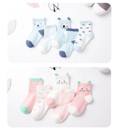 5 Pairs/Lot Kids Soft Cotton Socks Boy Girl Baby Infant Fashion Stripe Warm For Autumn Winter 0-8 Years Children Cartoon Socks