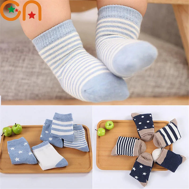 5 Pairs/Lot Kids Soft Cotton Socks Boy Girl Baby Infant Fashion Stripe Warm For Autumn Winter 0-8 Years Children Cartoon Socks