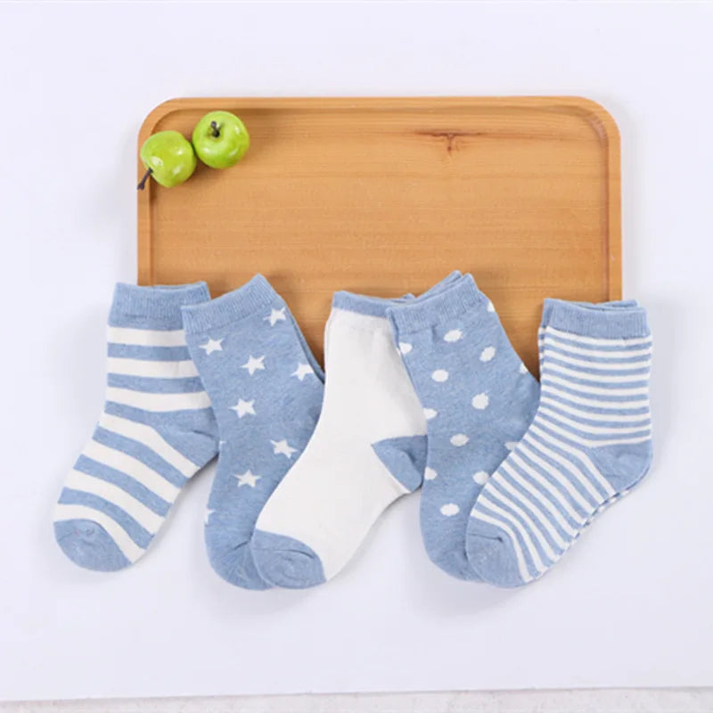 5 Pairs/Lot Kids Soft Cotton Socks Boy Girl Baby Infant Fashion Stripe Warm For Autumn Winter 0-8 Years Children Cartoon Socks