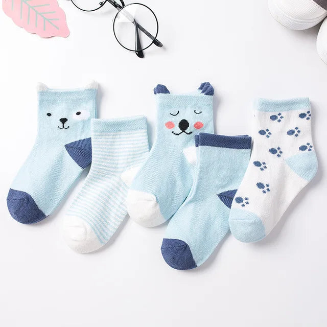 5 Pairs/Lot Kids Soft Cotton Socks Boy Girl Baby Infant Fashion Stripe Warm For Autumn Winter 0-8 Years Children Cartoon Socks