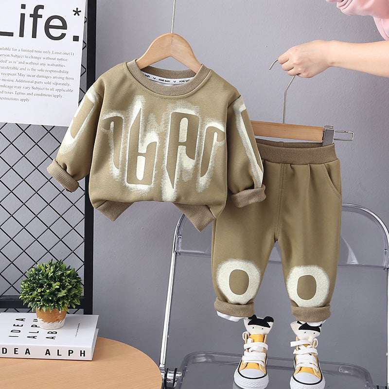 2025 Spring Boys and Girls Crew Neck Sweater Set - Two-Piece Sports Suit