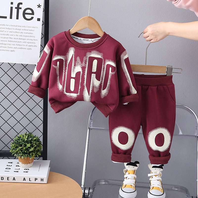 2025 Spring Boys and Girls Crew Neck Sweater Set - Two-Piece Sports Suit