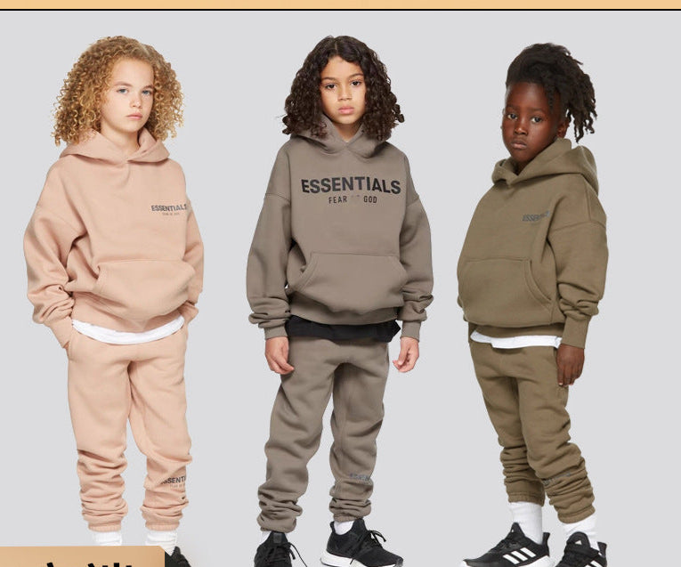 Trendy brand children's clothing Essentials autumn and winter suit men's and children's high street loose hooded fleece sweatpants