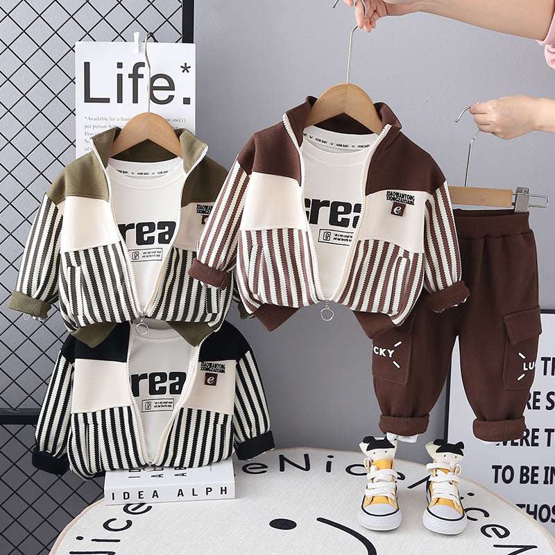 2025 Spring Long Sleeve E Mark Three-Piece Set for Boys - Casual Suit