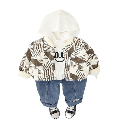 2025 Spring Boys' Jacquard Baseball Jacket Three-Piece Set – Trendy & Comfortable