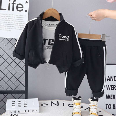 2025 Spring Boys' Letter Zipper Shirt Three-Piece Set - Casual Sportswear