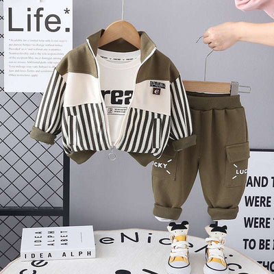 2025 Spring Long Sleeve E Mark Three-Piece Set for Boys - Casual Suit