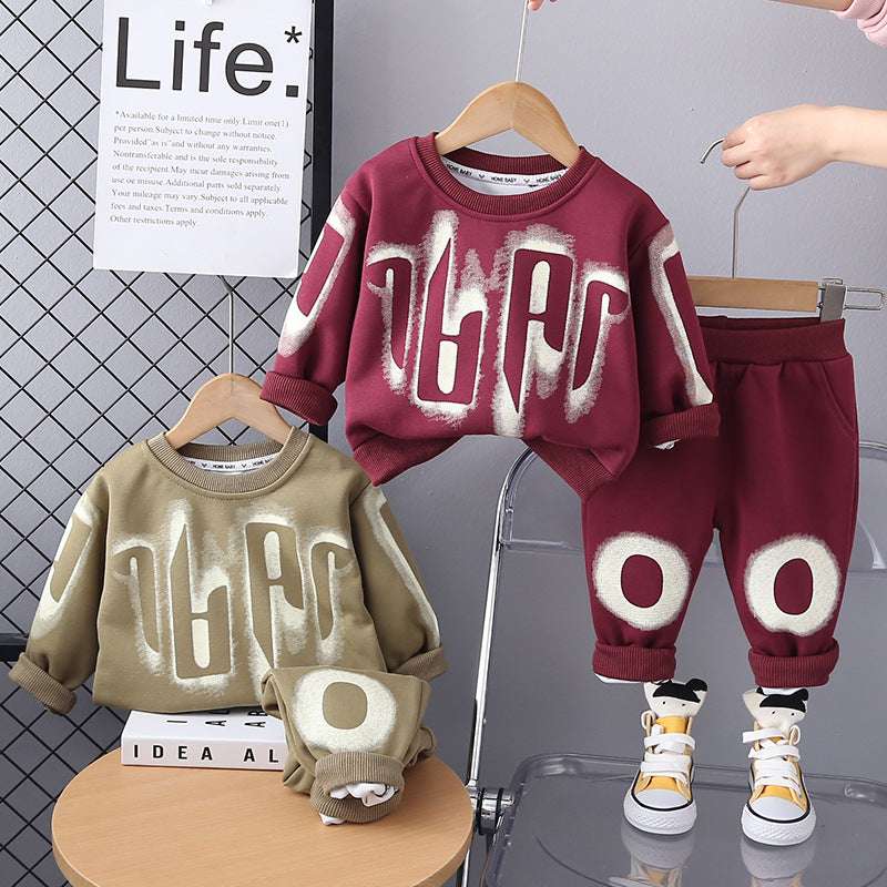 2025 Spring Boys and Girls Crew Neck Sweater Set - Two-Piece Sports Suit