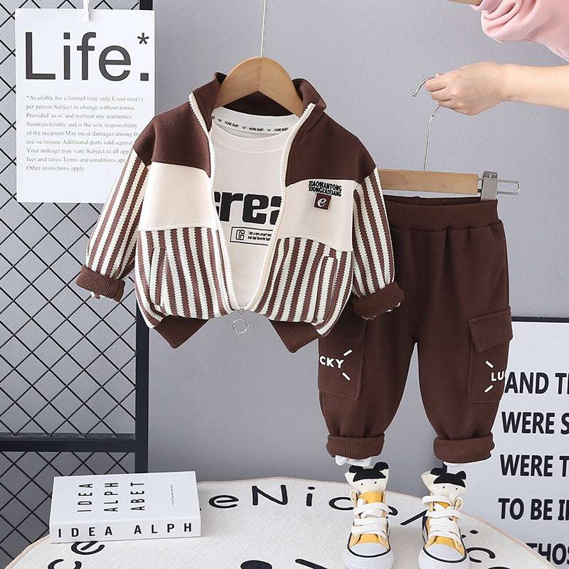 2025 Spring Long Sleeve E Mark Three-Piece Set for Boys - Casual Suit