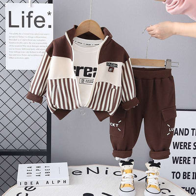 2025 Spring Long Sleeve E Mark Three-Piece Set for Boys - Casual Suit