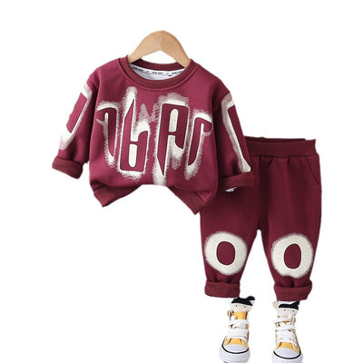 2025 Spring Boys and Girls Crew Neck Sweater Set - Two-Piece Sports Suit