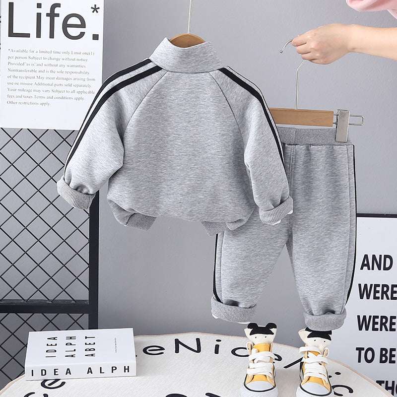 2025 Spring Boys' Letter Zipper Shirt Three-Piece Set - Casual Sportswear