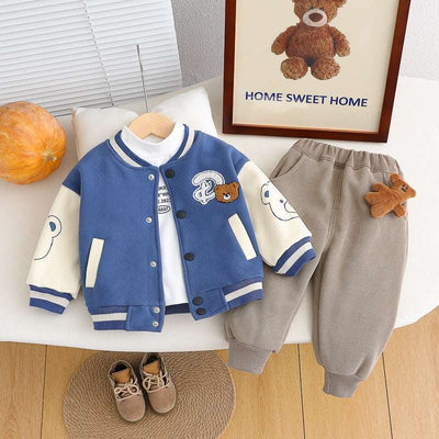 winter new boy baby cartoon fashion casual long-sleeved letter foreign style velvet color matching three-piece set