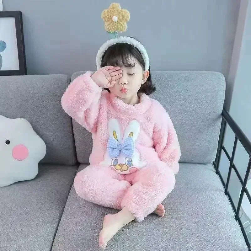 Children's Home Suit Set – Cozy Coral Fleece Sleepwear 🛏️✨