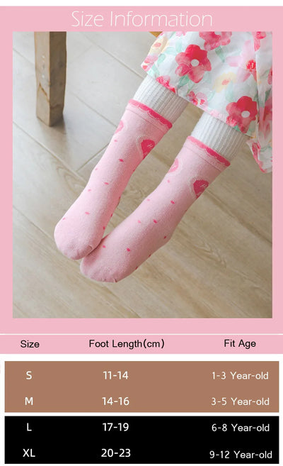 Little Girls Socks Spring Autumn Winter Cotton Socks Baby 1-12T Children's Calf Socks Girl Cartoon Love Pattern 5 Pairs Socks