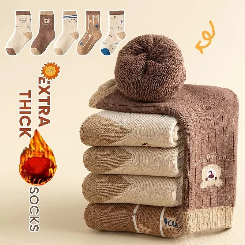 5 Pairs Thick Plush Winter Socks for Kids