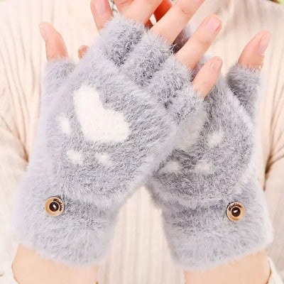 Cartoon Cat Paw Fingerless Flip Mittens – Cozy & Cute