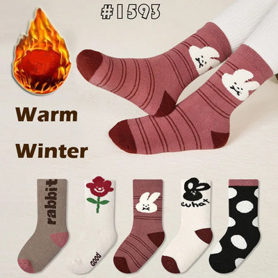 Thick Winter Socks for Girls - Pack of 5 Pairs