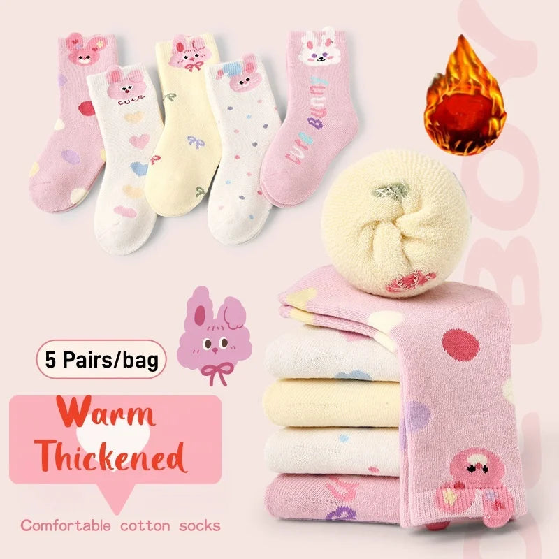 Thick Winter Socks for Girls - Pack of 5 Pairs