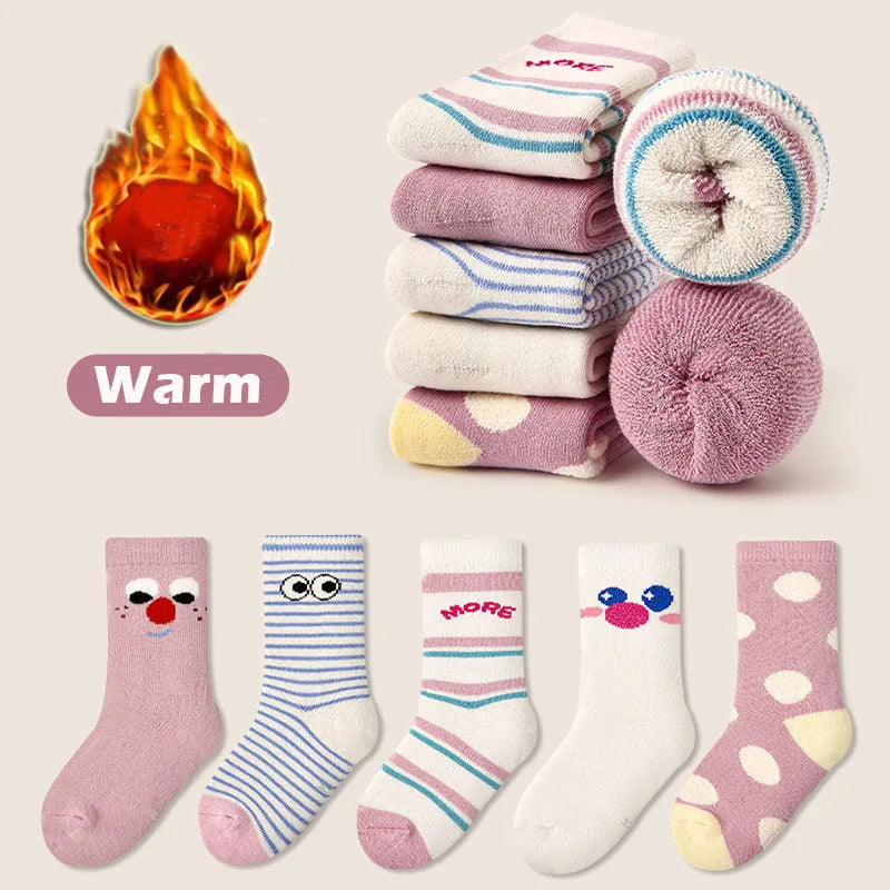 Thick Winter Socks for Girls - Pack of 5 Pairs