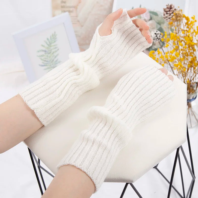 Long Fingerless Knitted Gloves – Gothic &amp; Kawaii Style