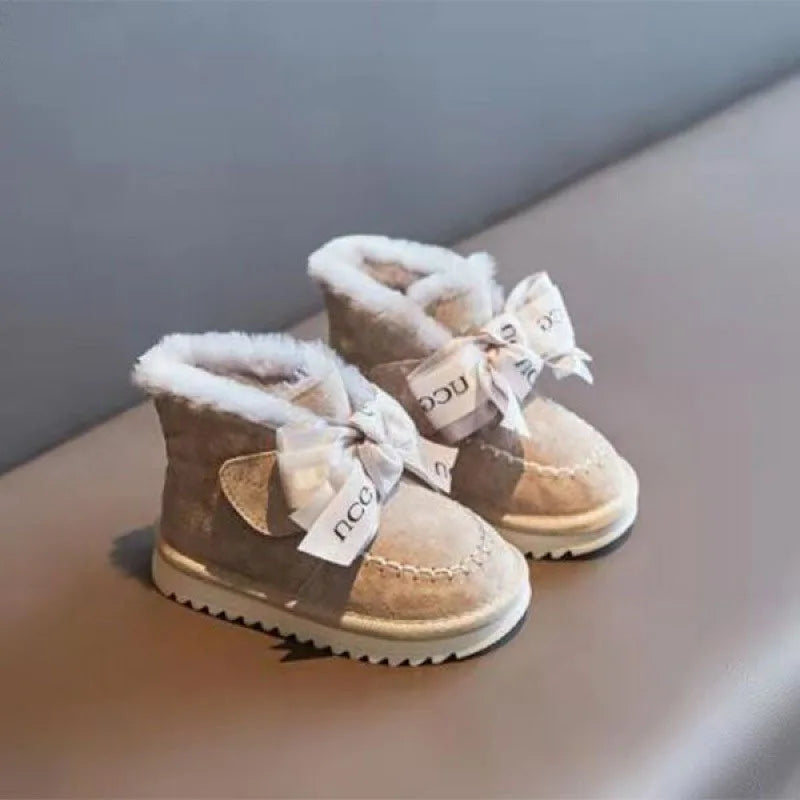 Girls winter Snow Boots – Warm Velvet Cotton Boots with Bow Detail