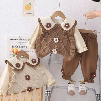 New Spring &amp; Autumn Baby Girls 3-Piece Clothing Set – Vest, Shirt, and Pants