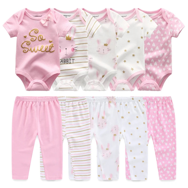 Kiddiezoom Unisex Baby Clothing Set – 10 Pcs Newborn Bodysuits &Pants