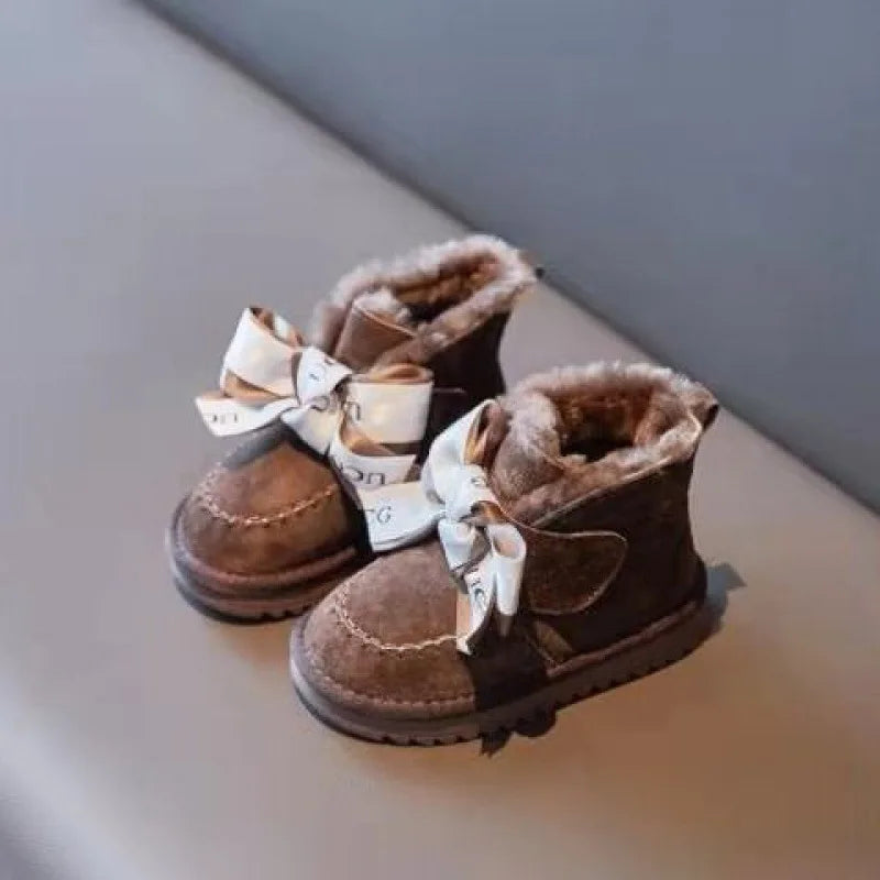 Girls winter Snow Boots – Warm Velvet Cotton Boots with Bow Detail