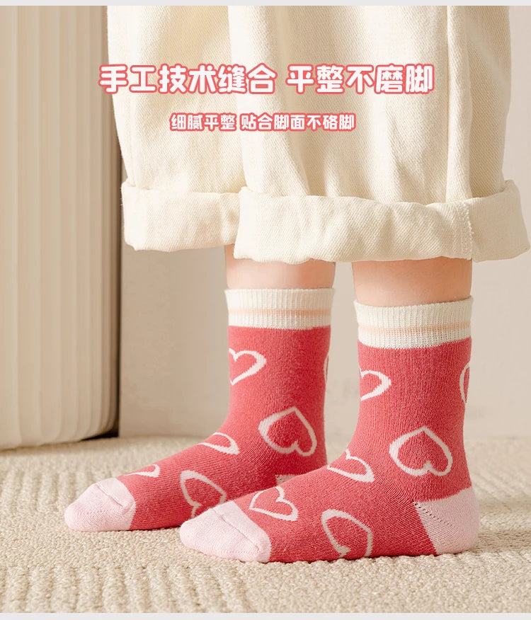 5Pairs 1-16Years Terry Socks for Girl Sweet Love Winter Children's Warm Socks Boutique Kids Clothing Soft Thickened  Fabric