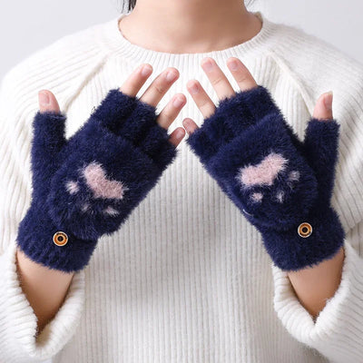 Cartoon Cat Paw Fingerless Flip Mittens – Cozy & Cute