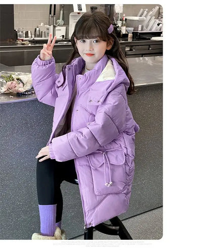 Teen Girls Sanrio My Melody Down Jacket 2024 Winter Fashion Children Hooded Velvet Thicken Princess Coat Kids Clothers Outerwear