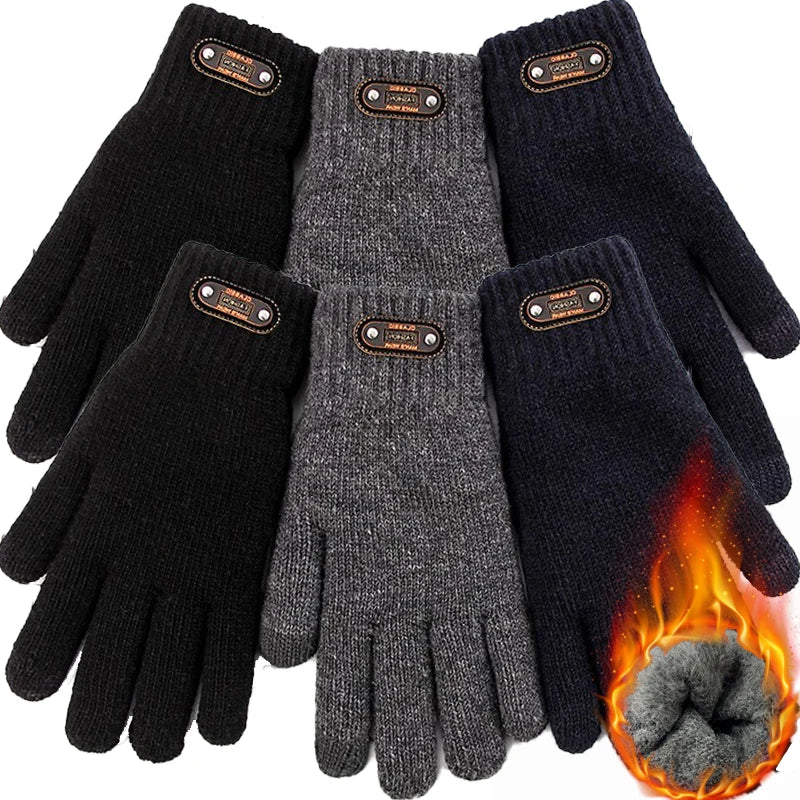 Knitted Touch-screen Gloves Children's Winter Cycling Cold-proof Double-layer Thick Gloves Students Outdoor Warm Cotton Gloves