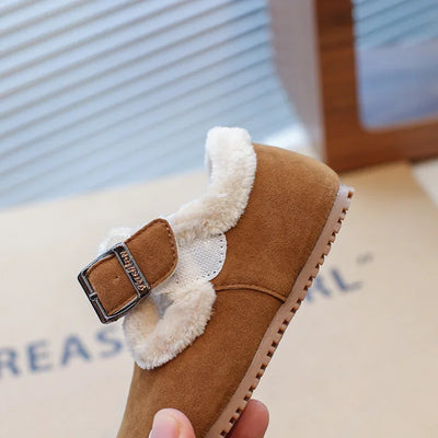 Winter Suede Boots for Kids – Plush Lining &Metal Buckle Casual Shoes