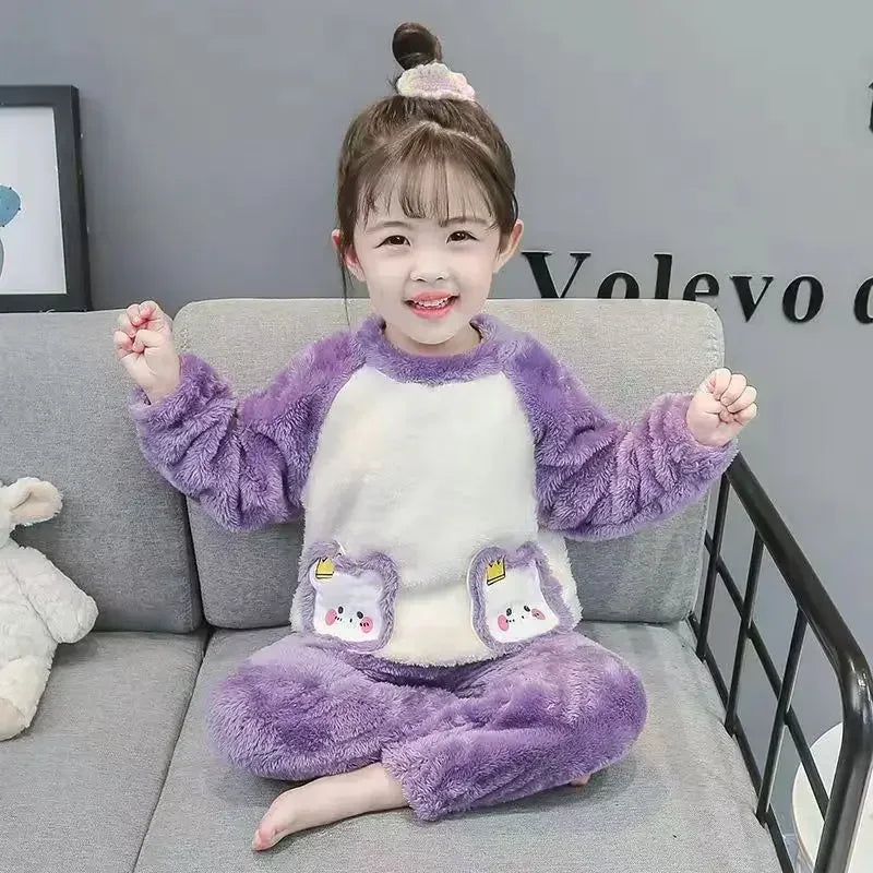 Children's Home Suit Set – Cozy Coral Fleece Sleepwear 🛏️✨