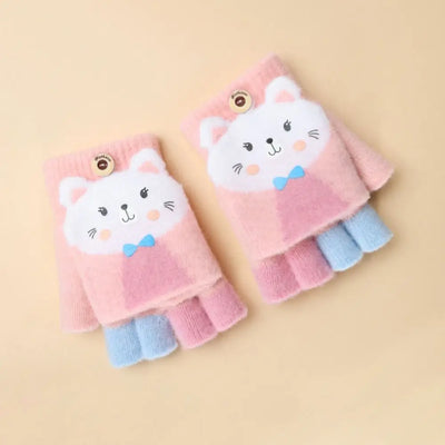 Knitted Fingerless Gloves – Cute Cat Ear Design