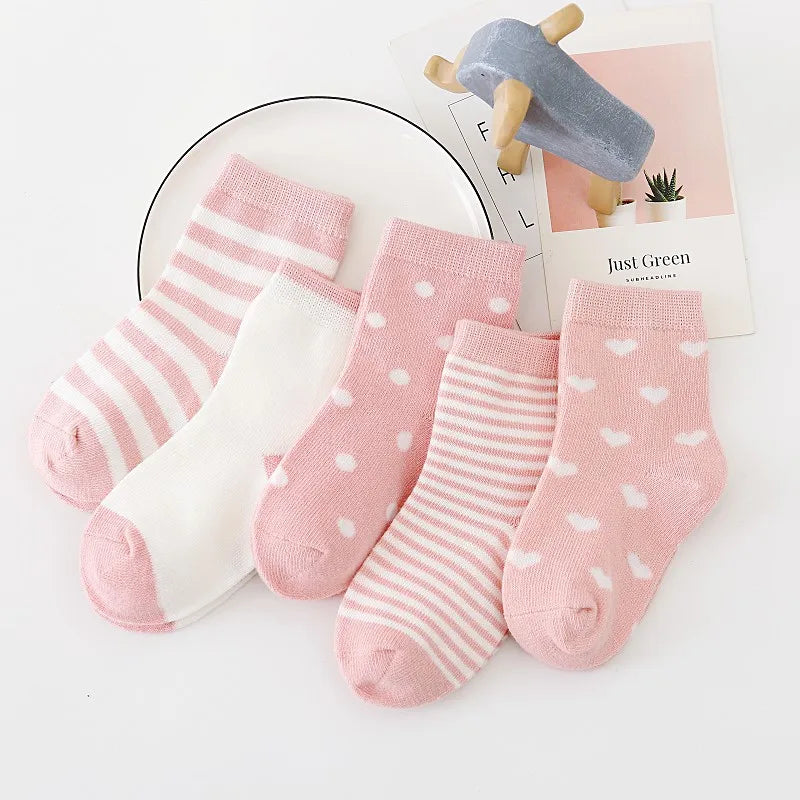 5 Pairs/Lot Kids Soft Cotton Socks Boy Girl Baby Infant Fashion Stripe Warm For Autumn Winter 0-8 Years Children Cartoon Socks