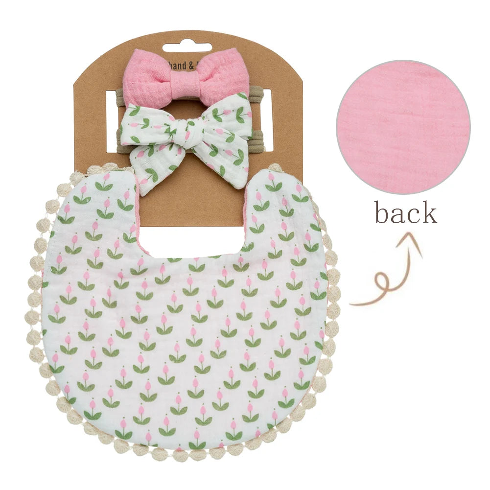 3Pcs/Set Baby Flower Bibs & Headbands