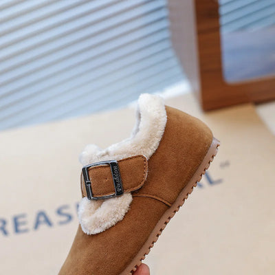 Winter Suede Boots for Kids – Plush Lining &Metal Buckle Casual Shoes