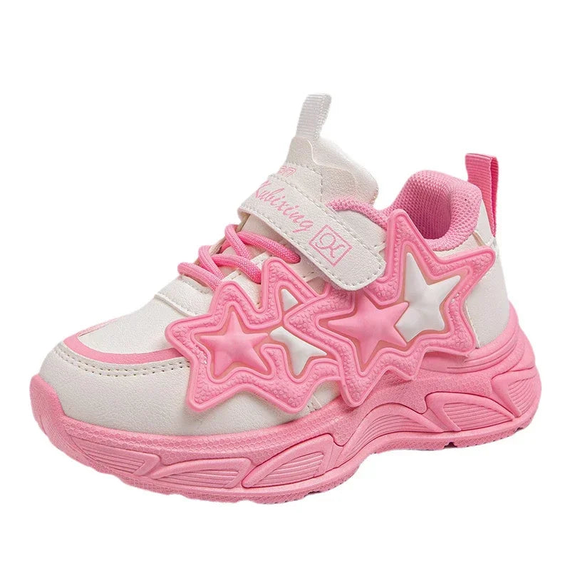 Children Casual Shoes for Girls Fashion Classic with Stars Girls Sports Running Sneakers Breathable PU + Rubber Anti-skid Soft