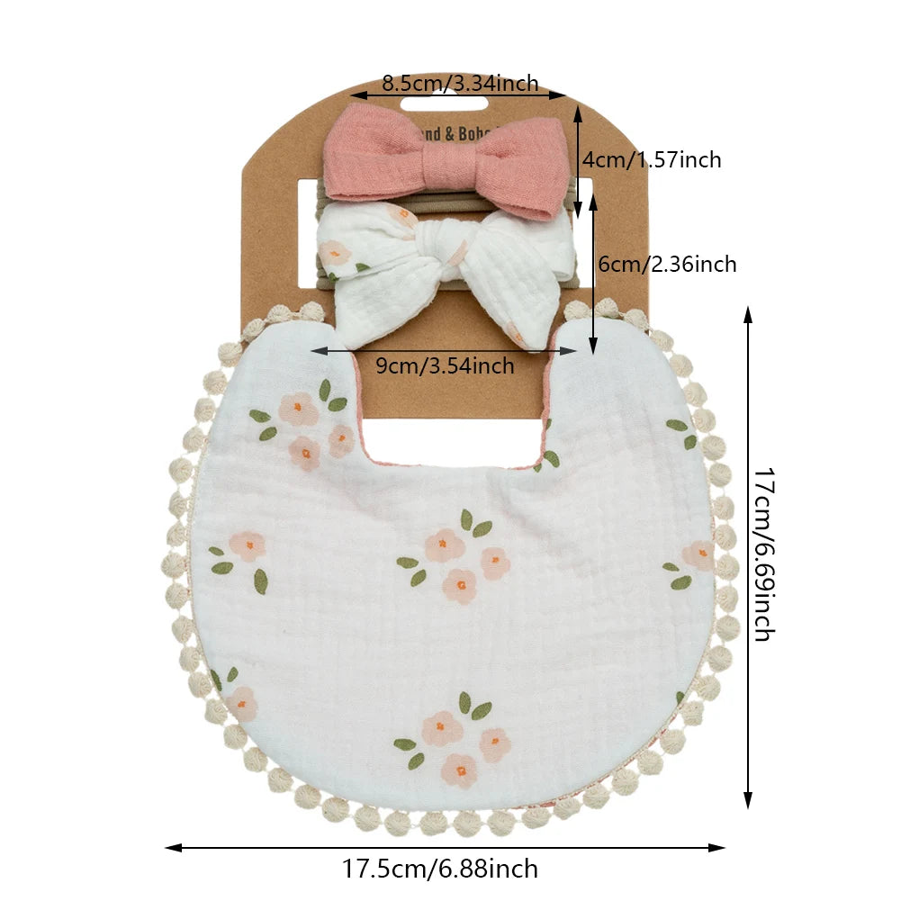 3Pcs/Set Baby Flower Bibs & Headbands