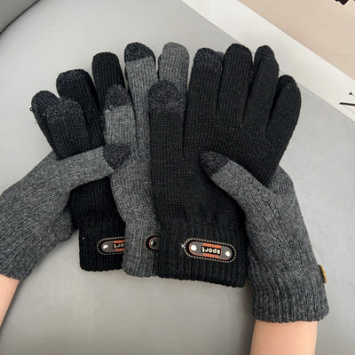 Knitted Touch-screen Gloves Children's Winter Cycling Cold-proof Double-layer Thick Gloves Students Outdoor Warm Cotton Gloves