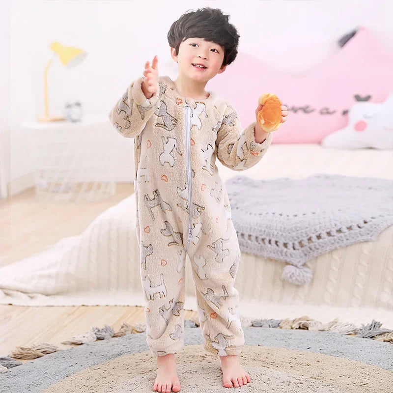 Kids' Flannel Pajamas – Cozy Cartoon Onesie for Winter 🌙💤