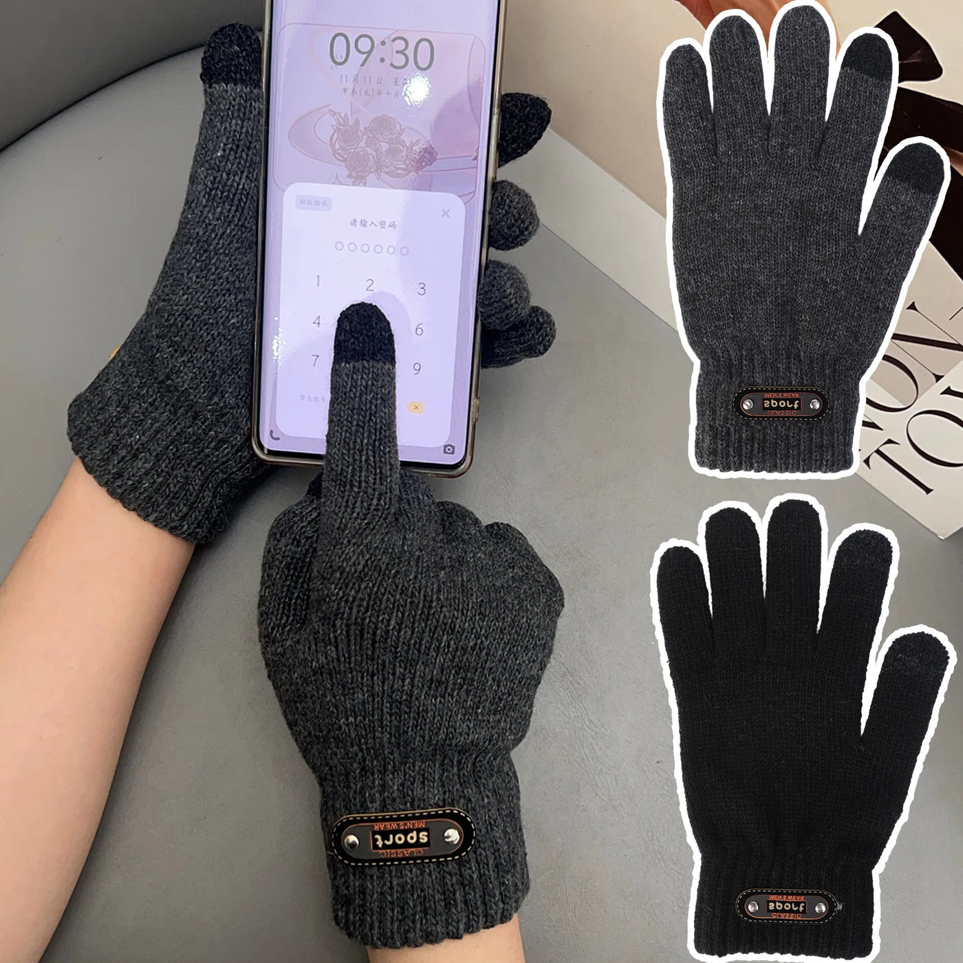 Knitted Touch-screen Gloves Children's Winter Cycling Cold-proof Double-layer Thick Gloves Students Outdoor Warm Cotton Gloves