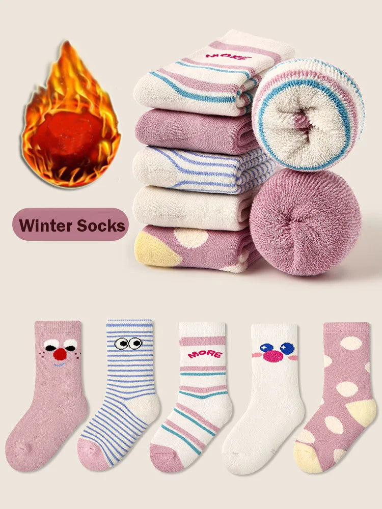 Thick Winter Socks for Girls - Pack of 5 Pairs