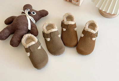 Winter Suede Boots for Kids – Plush Lining &Metal Buckle Casual Shoes