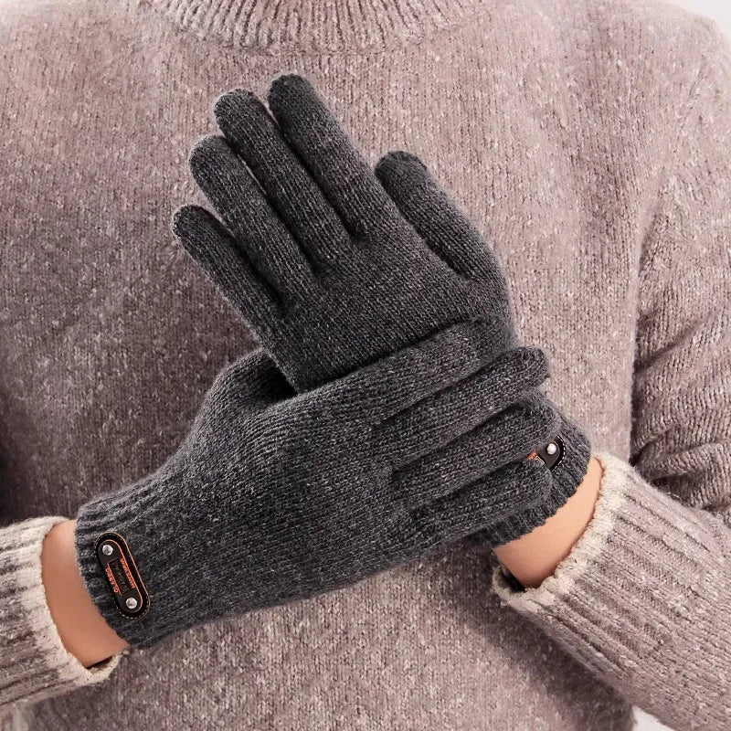 Knitted Touch-screen Gloves Children's Winter Cycling Cold-proof Double-layer Thick Gloves Students Outdoor Warm Cotton Gloves