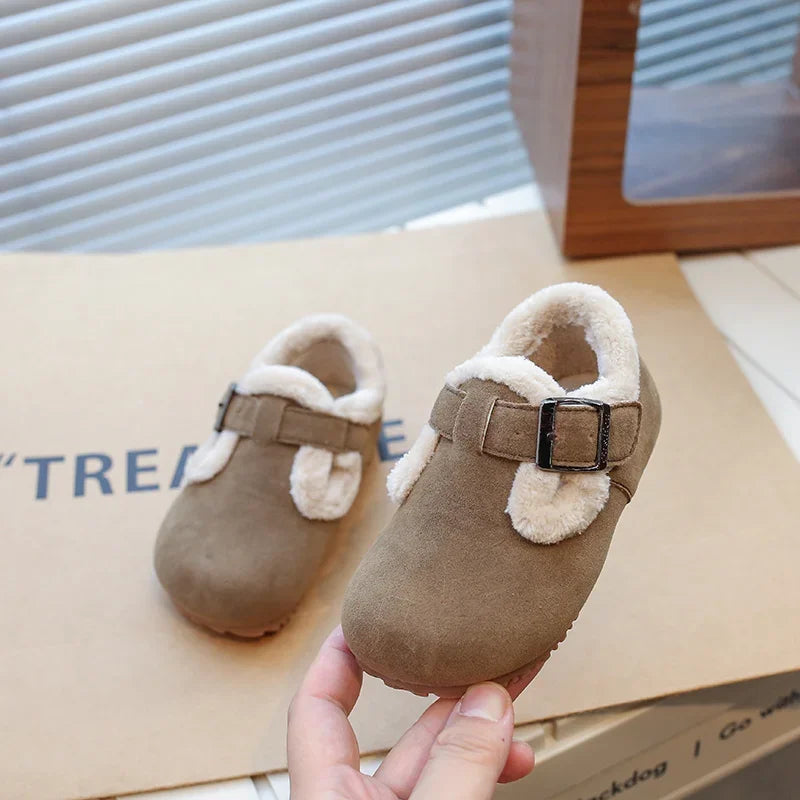 Winter Suede Boots for Kids – Plush Lining &Metal Buckle Casual Shoes