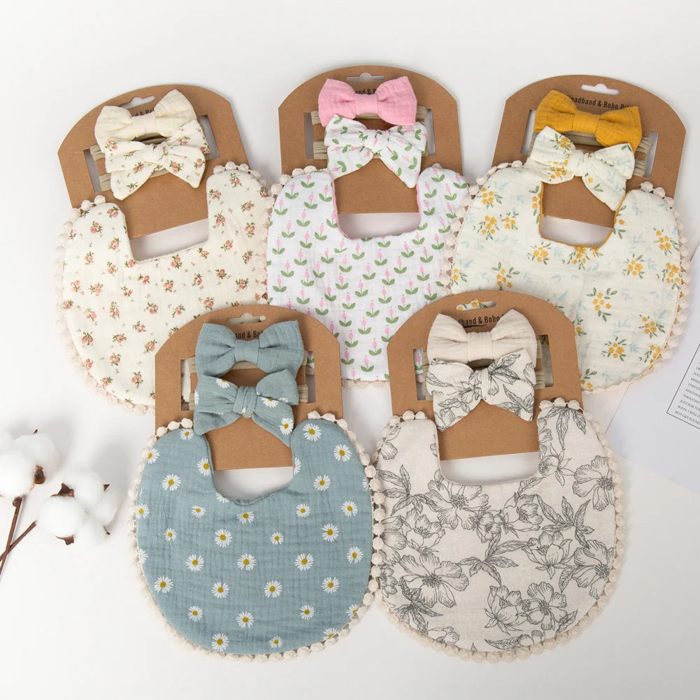 3Pcs/Set Baby Flower Bibs & Headbands